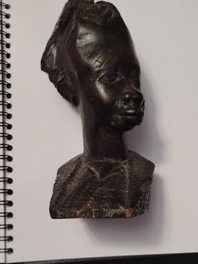 Source Unknown Hand-Carved Black Wood Bust Sculpture